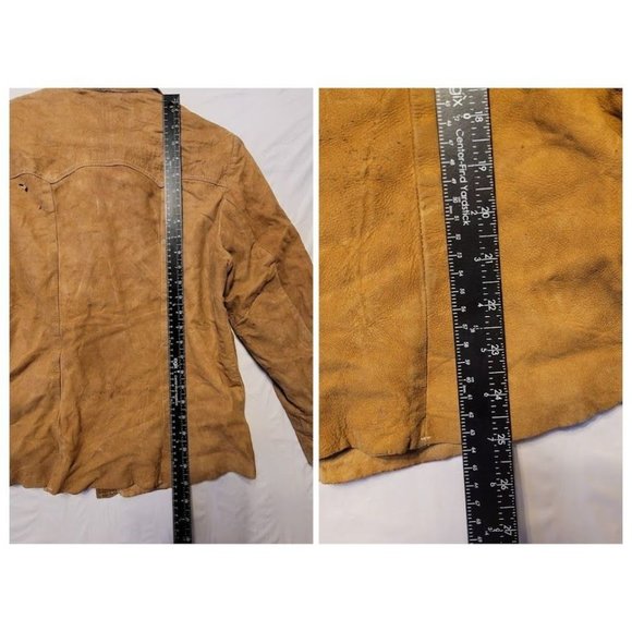 Vintage Robert Lewis Idea Heavy Leather Jacket Tan Distressed Men's Size 40 - Picture 5 of 16